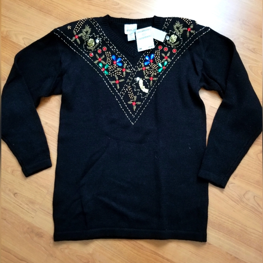 NEW Bentley Black Sweater With appliques Size M